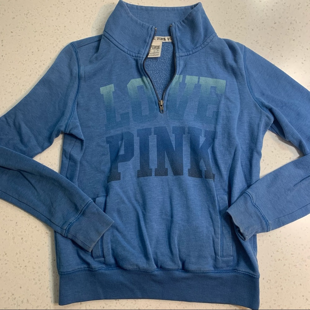 PINK love blue quarter zip pullover